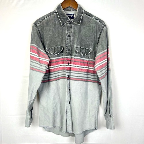 Wrangler Other - Vintage Wrangler Brushpopper Black Grey Striped Western Rodeo Cowboy X-Long